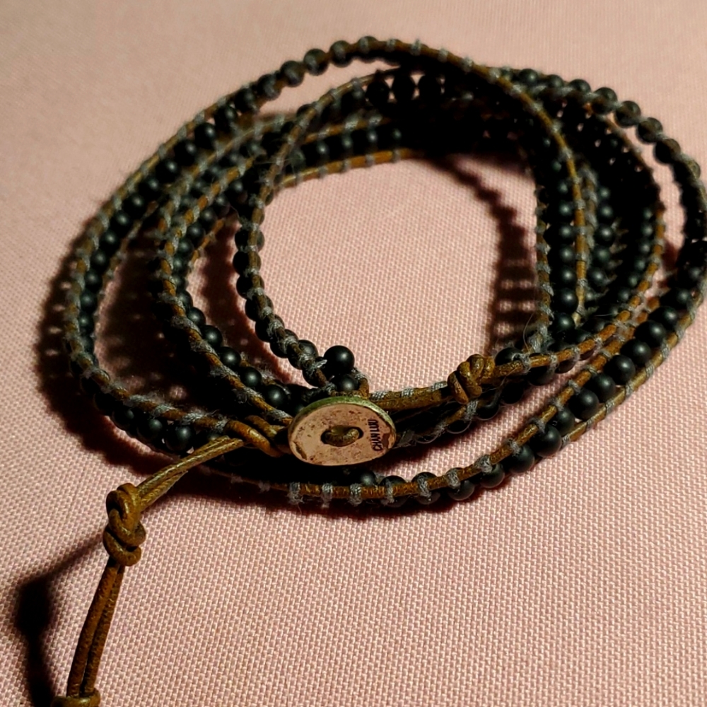 Chan Luu brown wrap bracelet with black beads